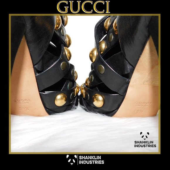 🤍🐼GUCCI🐼🤍 Limited Edition Gold Metal Heels SZ 39.5 US 9.5 - Picture 10 of 13